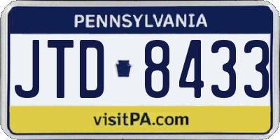 PA license plate JTD8433