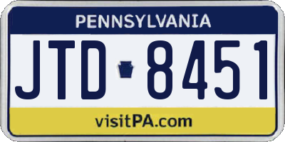 PA license plate JTD8451