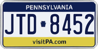 PA license plate JTD8452