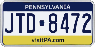 PA license plate JTD8472