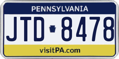 PA license plate JTD8478
