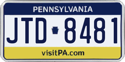 PA license plate JTD8481