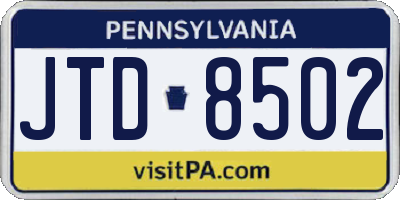 PA license plate JTD8502