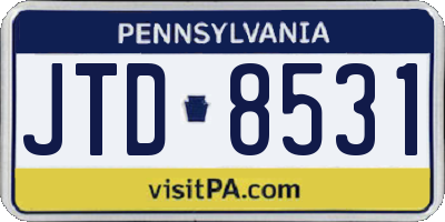 PA license plate JTD8531