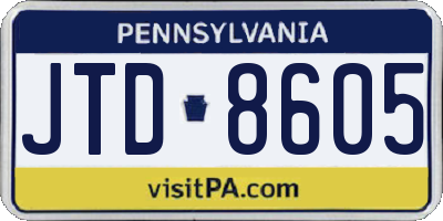 PA license plate JTD8605