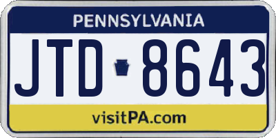 PA license plate JTD8643