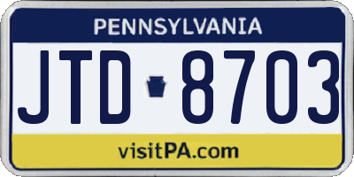 PA license plate JTD8703