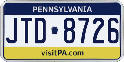 PA license plate JTD8726