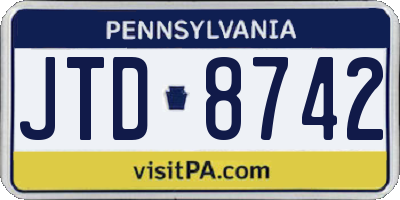 PA license plate JTD8742