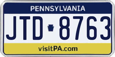 PA license plate JTD8763