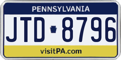 PA license plate JTD8796