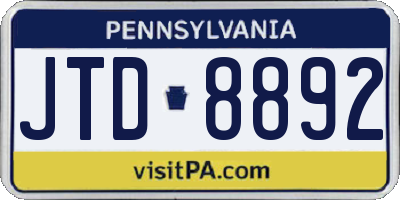 PA license plate JTD8892