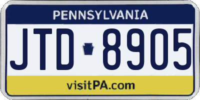 PA license plate JTD8905