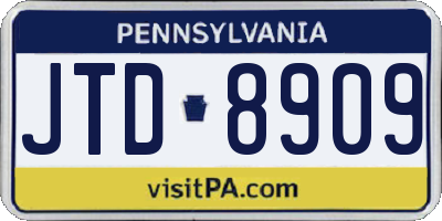 PA license plate JTD8909