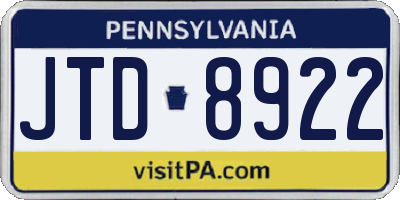 PA license plate JTD8922
