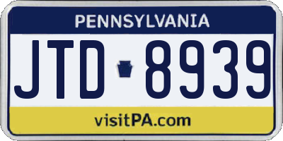 PA license plate JTD8939