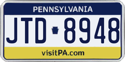 PA license plate JTD8948