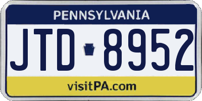 PA license plate JTD8952