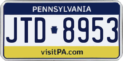 PA license plate JTD8953