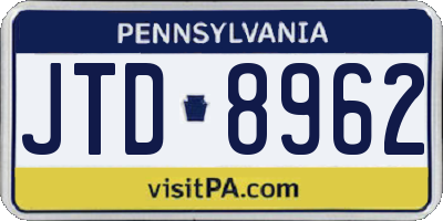 PA license plate JTD8962