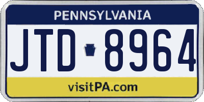 PA license plate JTD8964