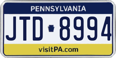 PA license plate JTD8994