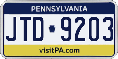 PA license plate JTD9203