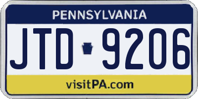 PA license plate JTD9206