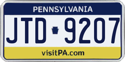 PA license plate JTD9207
