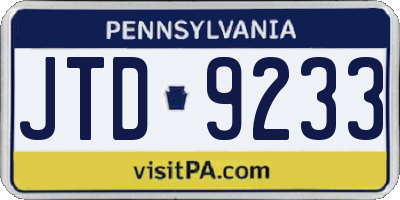 PA license plate JTD9233