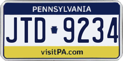 PA license plate JTD9234
