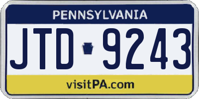 PA license plate JTD9243