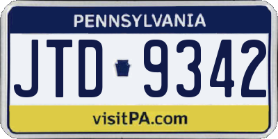PA license plate JTD9342