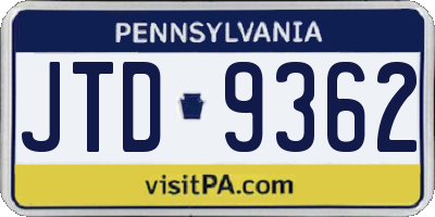 PA license plate JTD9362