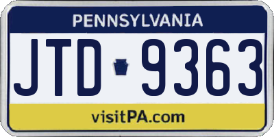 PA license plate JTD9363