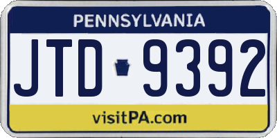 PA license plate JTD9392