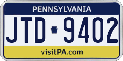 PA license plate JTD9402