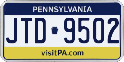 PA license plate JTD9502