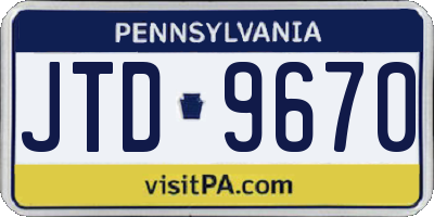 PA license plate JTD9670