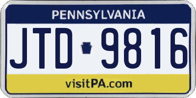 PA license plate JTD9816