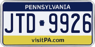 PA license plate JTD9926
