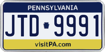 PA license plate JTD9991
