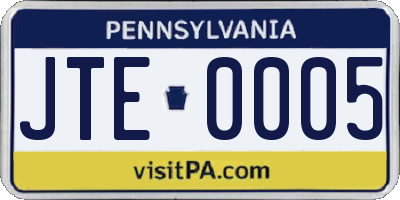 PA license plate JTE0005