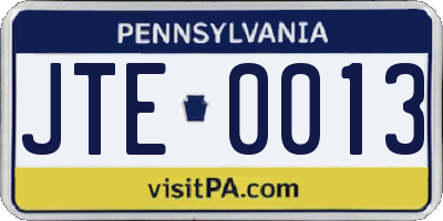 PA license plate JTE0013