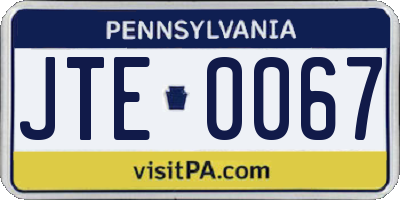 PA license plate JTE0067