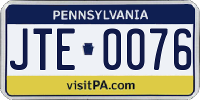 PA license plate JTE0076