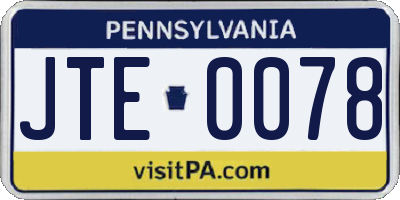 PA license plate JTE0078