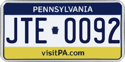 PA license plate JTE0092