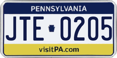 PA license plate JTE0205