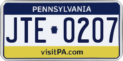 PA license plate JTE0207